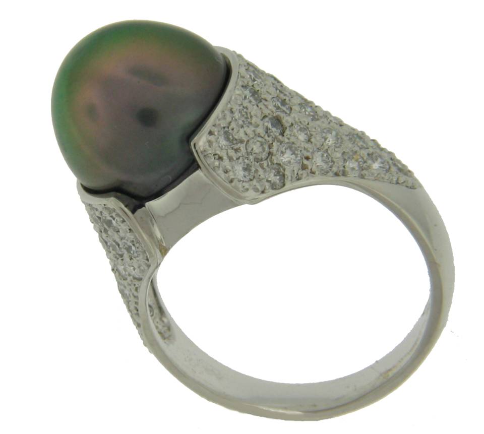 Tahitian Pearl, Pave Diamond Ring