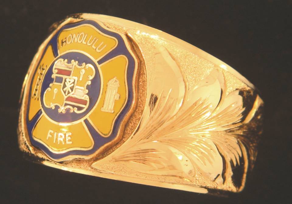 Cigar Band Ring with Maltese Firefighter Shield